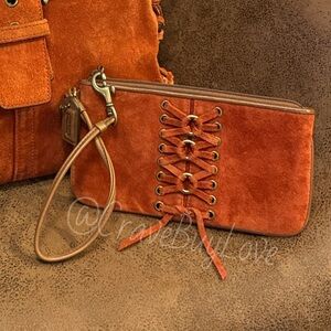 COACH SUEDE WRISTLET LACED CORSET BRASS RINGS TASSELS RARE 2003 RUST LIKE NEW 🥃